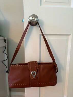 Marc Chantal Brown Leather Shoulder Bag with Heart Accent